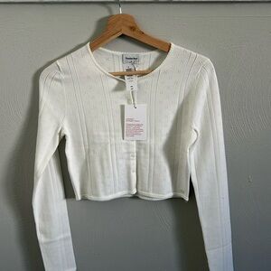 Sunday Best White Eyelet Knit Crop Cardigan